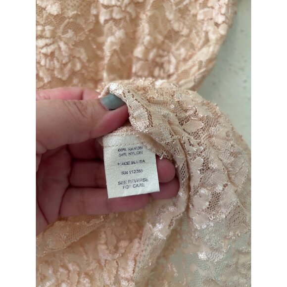 Reba Womens Tan Lace High Neck Short Sleeve Top L Rare - Picture 7 of 12